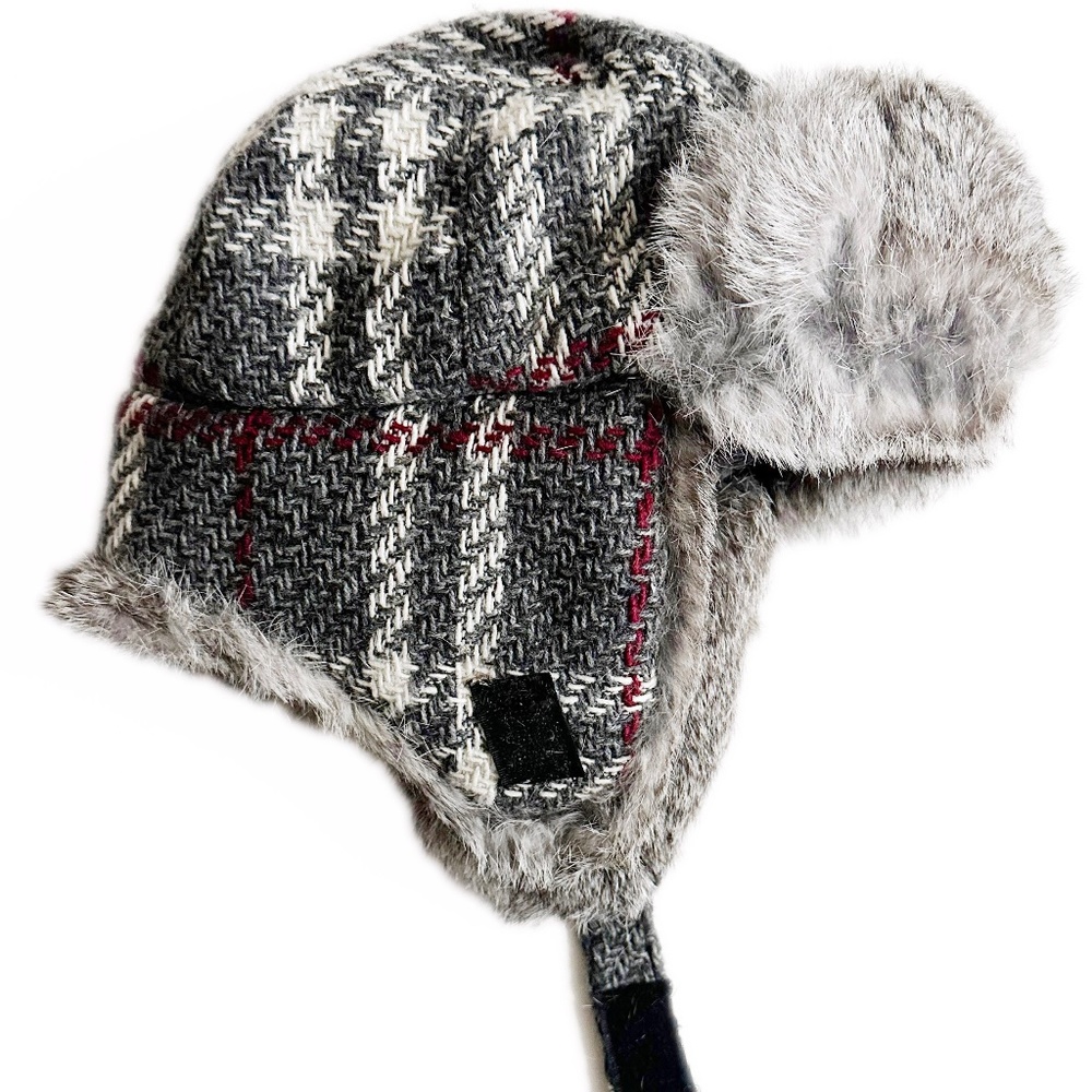New! | Hat Attack New York | Plaid Trapper Hat w/Rabbit Fur Trim | Lined
